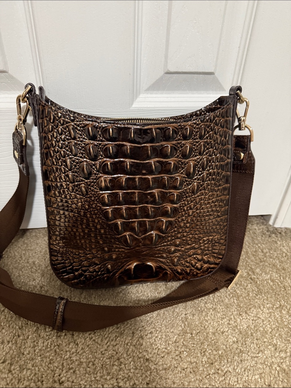 Brahmin Dark Brown Croc-Embossed Leather Shoulder Bag - Picture 4 of 4